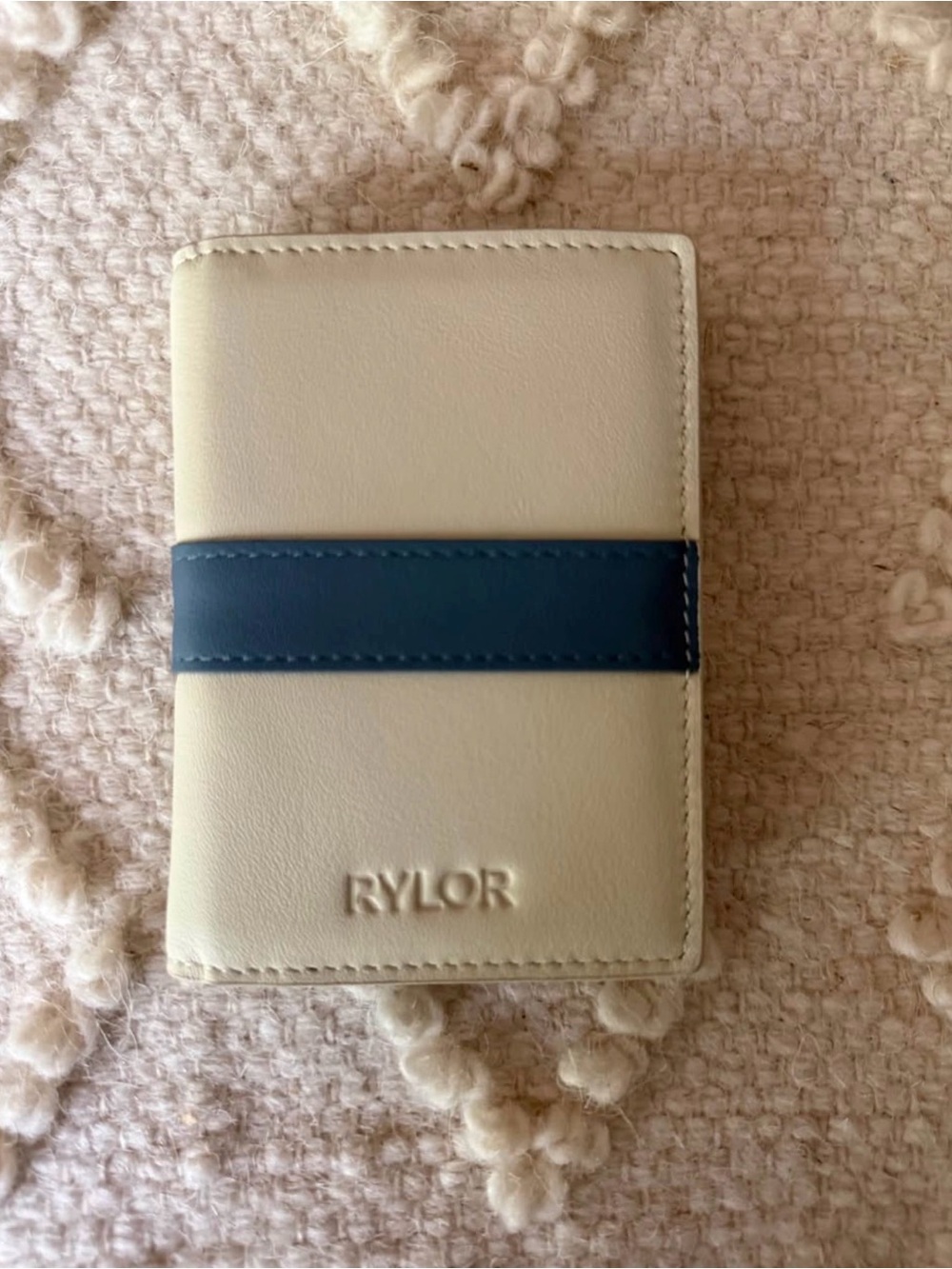 Cream and Navy Leather Card Wallet